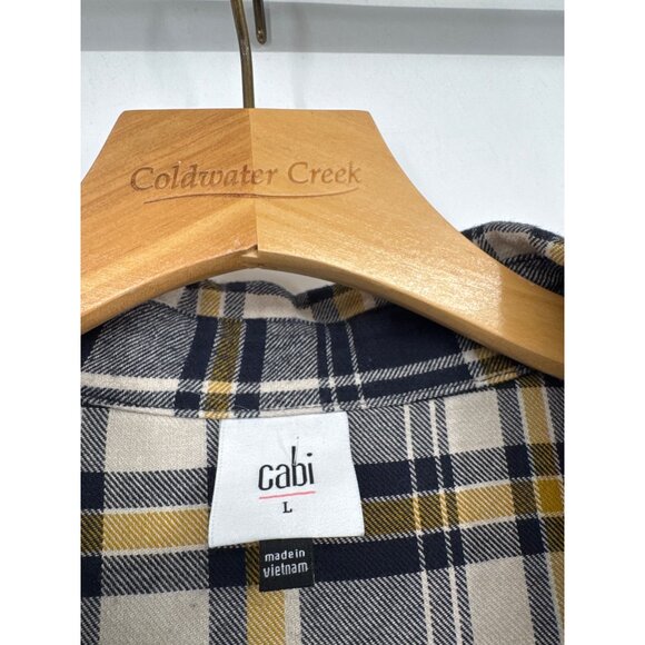 Cabi Womens Navy & Mustard Plaid Button-Up Shirt With Ruffle Front Detail Size L - Picture 3 of 6